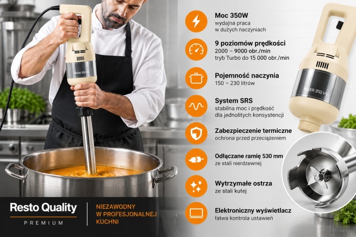 Mikser zanurzeniowy Resto Quality Premium FM350VV500 530 mm 350W cechy urządzenia